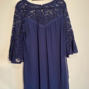 Navy Chiffon Dress with Lace Detail